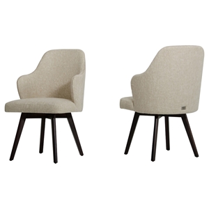 A&X Caligari Modern Oak Fabric Dining Chair - Off-White (Set of 2) 
