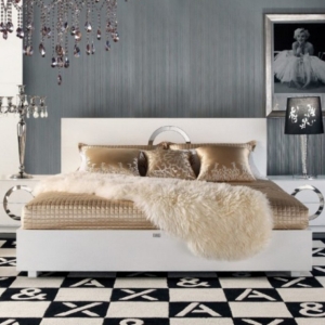 A&X Ovidius Modern Lacquer Platform Bed - White Crocodile 