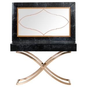 A&X Aversa Modern Console Table and Mirror - Black Crocodile 