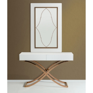 A&X Aversa Modern Console Table and Mirror - White Crocodile 