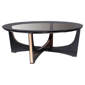 A&X Talin Modern Round Coffee Table - Black Crocodile and Rosegold 