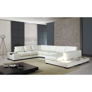 Divani Casa Leather Sectional Sofa with Light - White 
