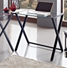 L-Shaped Steel Desk - Clear Glass Top, Black Cross Legs - WAL-D51X29CB
