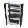 Walker Edison Everest Glass Multilevel Stereo Rack with Black Poles - WAL-V35CMPCB