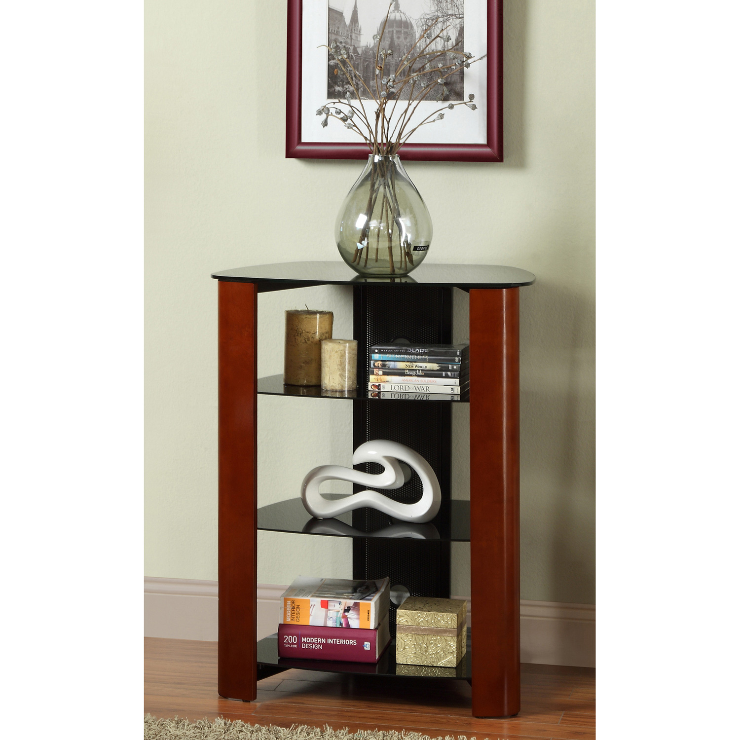 Regal Component Stand / Display Shelf - Black Glass, Cherry | DCG Stores