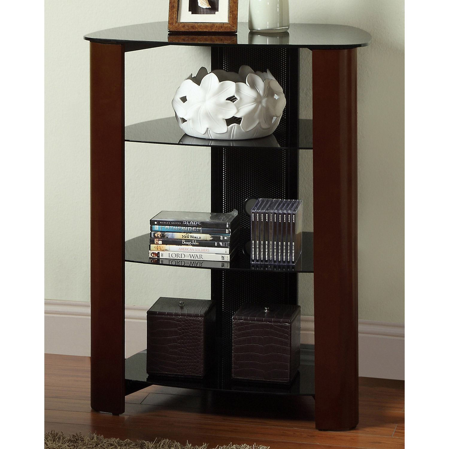 Regal Component Stand / Display Shelf - Black Glass, Espresso | DCG Stores