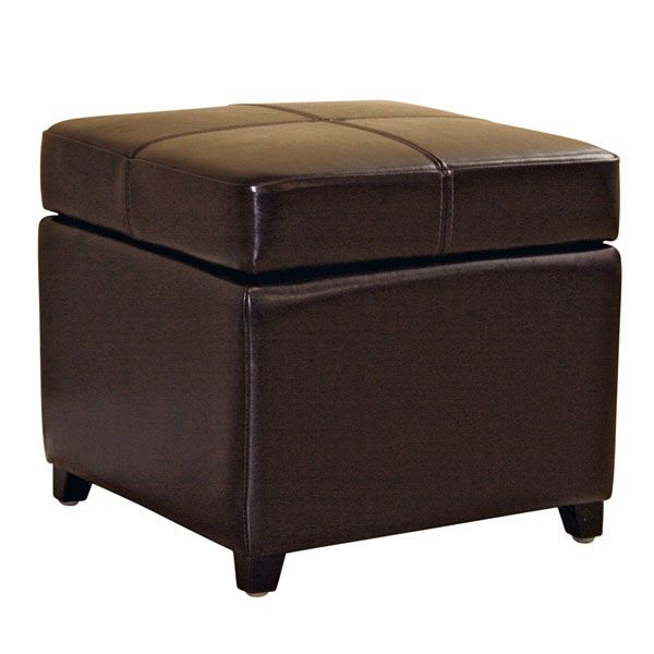 Breelan Leather Storage Ottoman in Dark Brown 