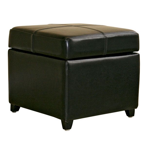 Breelan Leather Storage Ottoman in Black 