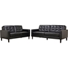 Caledonia 2-Piece Leather Sofa Set - Tufted, Black - WI-1197-SEATER-DU013-L016-SET
