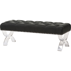 Cameron Fabric Upholstered Ottoman Bench - Button Tufted, Gray 