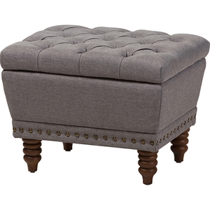 Annabelle Upholstered Storage Ottoman - Button Tufted, Light Gray 