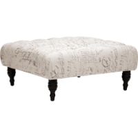 Keswick Script Print Ottoman - Button Tufted, Beige