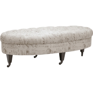 Brighton Script Print Ottoman - Button Tufted, Beige 