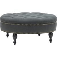 Palfrey Linen Tufted Ottoman - Nailhead, Gray
