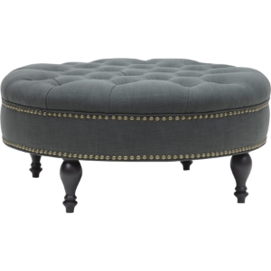 Palfrey Linen Tufted Ottoman - Nailhead, Gray 
