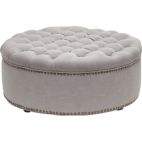 Iglehart Round Linen Ottoman - Button Tufted, Beige
