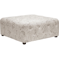 Teague Script Print Ottoman - Button Tufted, Beige