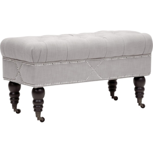 Hildebrand Linen Tufted Ottoman - Button Tufted, Beige 