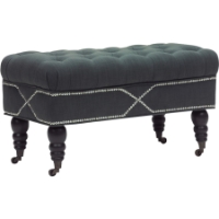 Hildebrand Linen Tufted Ottoman - Button Tufted, Gray