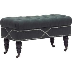 Hildebrand Linen Tufted Ottoman - Button Tufted, Gray 