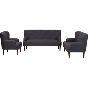 Toni 3-Piece Sofa Set - Button Tufted, Dark Gray 