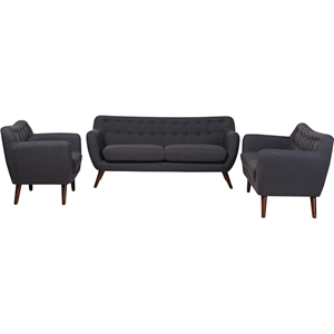 Harper 3-Piece Upholstered Sofa Set - Button Tufted, Dark Gray 