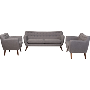 Harper 3-Piece Upholstered Sofa Set - Button Tufted, Light Gray 