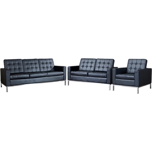 Connoisseur 3-Piece Living Room Sofa Set - Black 