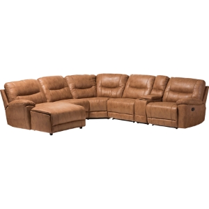 Mistral 6-Piece Recliner Sectional - Palomino Suede, Light Brown 