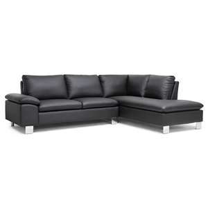 Toria Chaise Sectional Sofa - Black, Chrome Legs, Adjustable Arm 