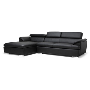 Ferdinand Chaise Sectional Sofa - Black, Adjustable Headrest 