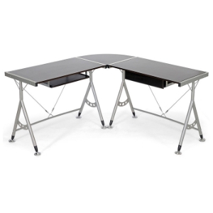 Elburn L-Shaped Office Desk - Wenge, Keyboard Tray, Drawer 