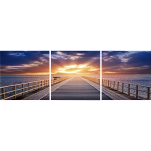 Pier Sunrise Mounted Photography Print Triptych - Multicolor 