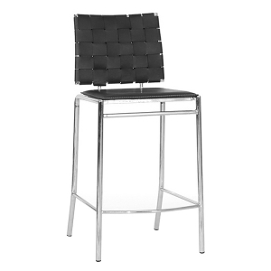 Vittoria 26'' Counter Stool - Chrome Steel, Black Woven Leather 