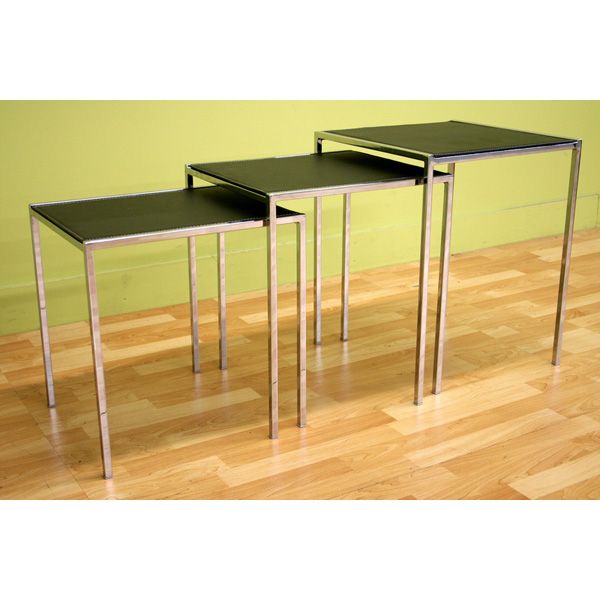 Deejay Black Leather Top Nesting Tables Set 