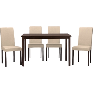 Andrew Contemporary 5-Piece Dining Set - Espresso Wood, Beige Fabric 