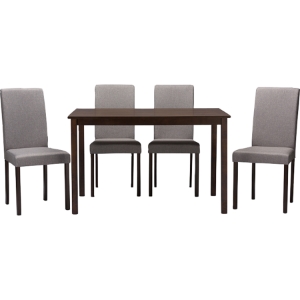 Andrew Contemporary 5-Piece Dining Set - Espresso Wood, Gray Fabric 