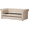 Mabelle Fabric Trundle Daybed - Button Tufted, Light Beige - WI-ASHLEY-BEIGE-DAYBED
