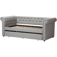 Mabelle Fabric Trundle Daybed - Button Tufted, Gray