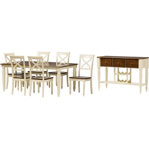 Ashton 8-Piece Butterfly Leaf Dining Set - Buttermilk and Walnut Brown 