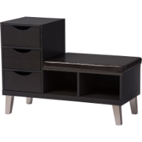 Arielle 3 Drawers Shoe Storage Padded Leatherette Bench - Dark Brown