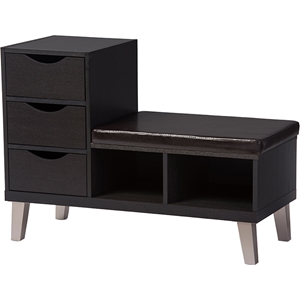 Arielle 3 Drawers Shoe Storage Padded Leatherette Bench - Dark Brown 