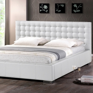 Madison King Platform Bed - Square Tufts, Metal Legs, White 