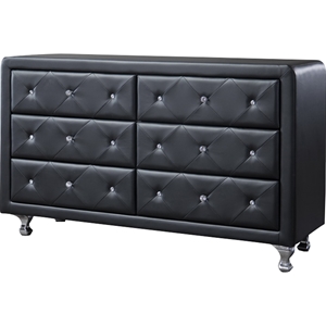 Luminescence Faux Leather Dresser - 6 Drawers, Black 