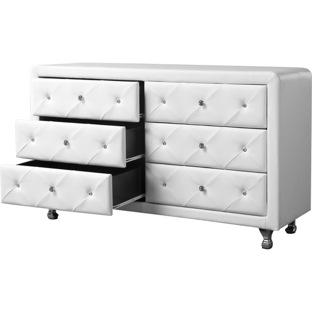 white faux leather dresser Luminescence Faux Leather Dresser