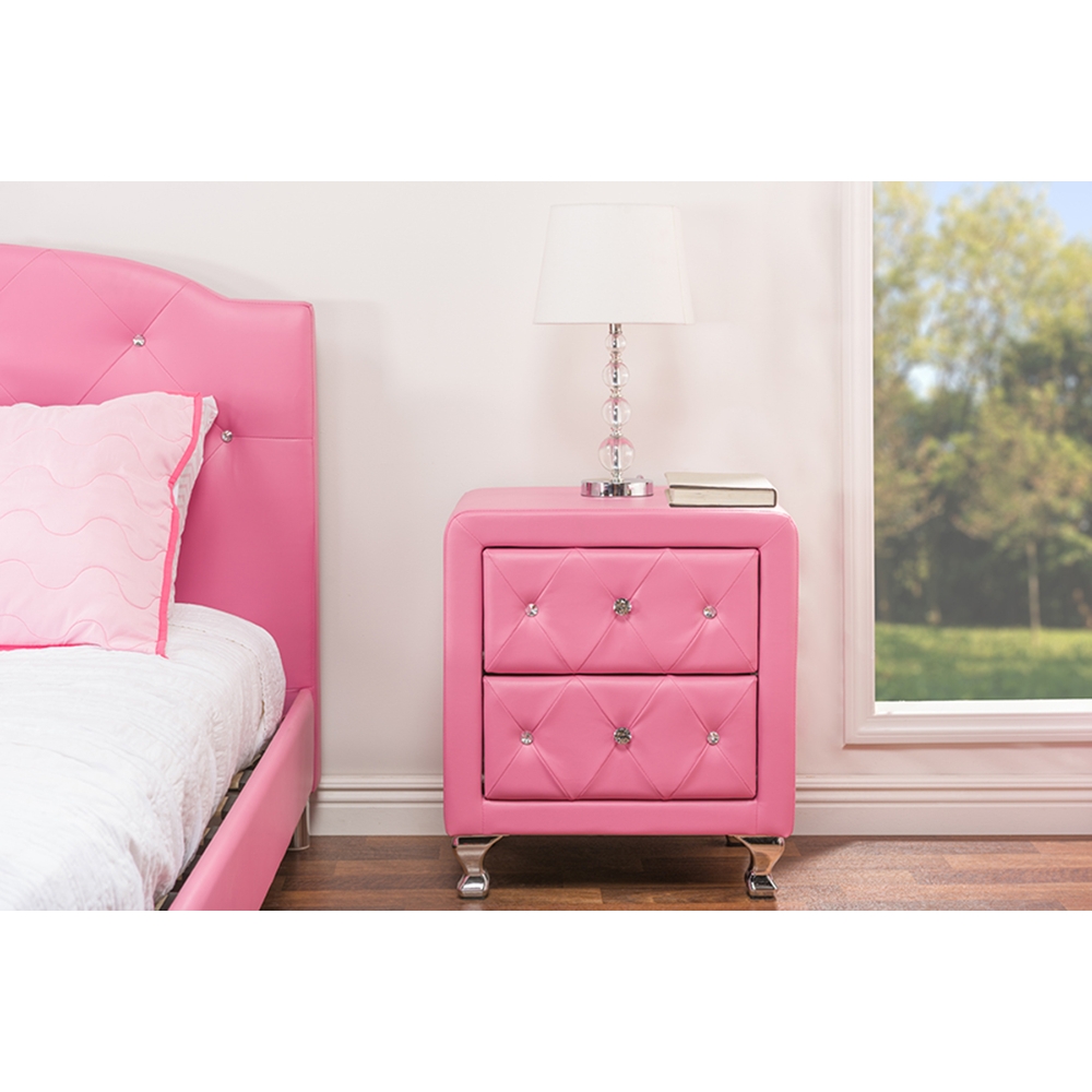 Pink Nightstand Set Stella 2 Drawers Nightstand - Crystal Tufted, Pink | DCG Stores