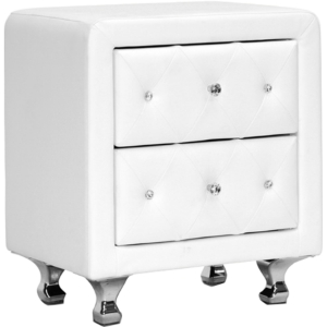 Stella 2 Drawers Nightstand - Crystal Tufted, White 