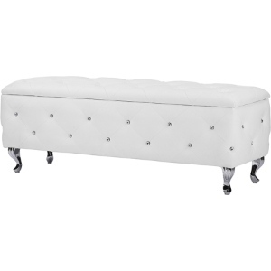Seine Leather Storage Ottoman - Crystal Button Tufted, White 