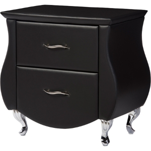 Erin Faux Leather Nightstand - 2 Drawers, Black 
