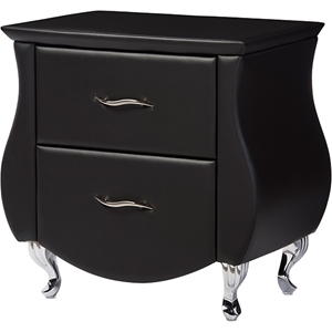 Erin Faux Leather Nightstand - 2 Drawers, Black 